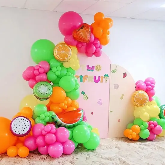 149pcs Fruit Balloon Garland Arch Kit Pink Yellow Green Balloons with Mixed Waterlemon Pineapple Mylar Foil Balloons for Twotti Fruity Party Decorations 2nd Birthday Party Summer Supplies {3}