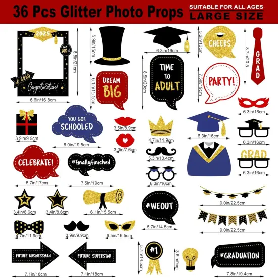 Graduation Photo Booth Props 2025 Graduation Decorations Class of 2025 Grad Party Supplies for College High School - Real Glitter {2}