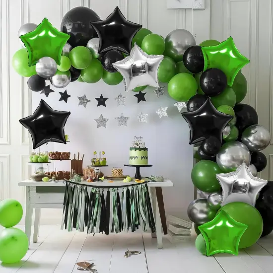 Black Green Star Balloons,10Pcs Black Silver Star Shaped Foil Balloons,18Inch Green Silver Helium Mylar Balloons for Graduation,Anniversary,Soccer Theme Brithday Party Decorations {4}