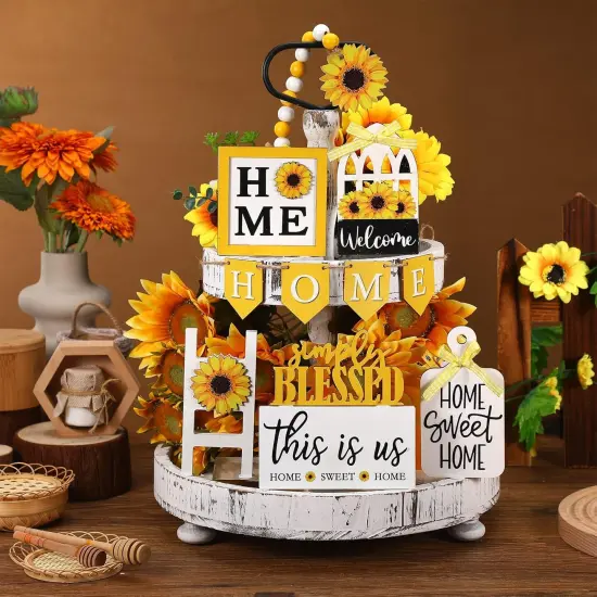 11 Pcs Sunflower Tiered Tray Decor Set {2}