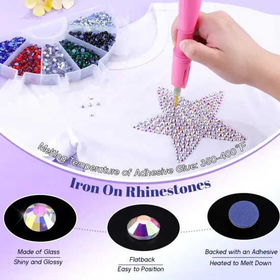 1500Pcs Hotfix Rhinestones for Clothing, Crystal AB SS20 Iron On Flatback Glass Gems, Bedazzler Crystals Rhinestones for Crafting Clothes Hats Shoes Fabric Bedazzling {3}