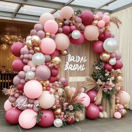 Dusty Rose Balloon Arch Kit Double Stuffed Pink Balloon Garland Pastel Light Pink Mauve Pearl White Rose Gold Latex Balloons for Birthday Baby Shower Bridal Wedding Bachelorette Party Decorations {4}