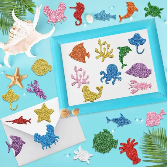 300 Pieces Glitter Sea Animal Foam Stickers, Colorful Ocean Sea Fish Foam Stickers Bulk Self-Adhesive for Arts Crafts Ocean Theme Party Favors Decoration Home DIY Supplies {5}