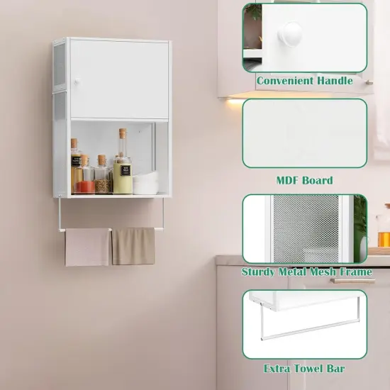 White Wall-Mounted 3-Tier Bathroom Cabinet with Towel Bar - Over Toilet Storage Shelf, Medicine Cabinet for Bathroom, Laundry, Bedroom, Kitchen (7.8"D x 16.9"W x 29.2"H) {5}