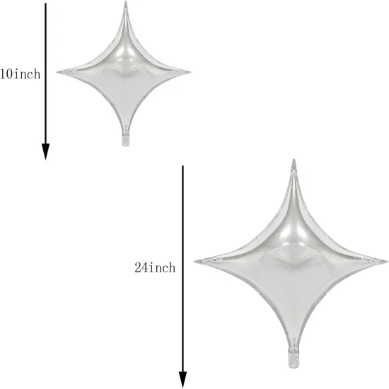 12PCS Silver Star Mylar Balloons Four Angle Star Foil Balloons 24Inch and 10Inch Silver Quadrangle Star Helium Balloons for Birthday Anniversary Bay Shower Wedding Party Decorations {2}