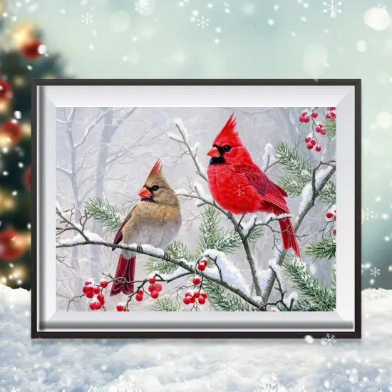 Diamond Art Painting Kits for Adults, Cardinal Birds Diamond Art Kits for Beginners, DIY Winter Gem Art Craft for Home Wall Decor {3}