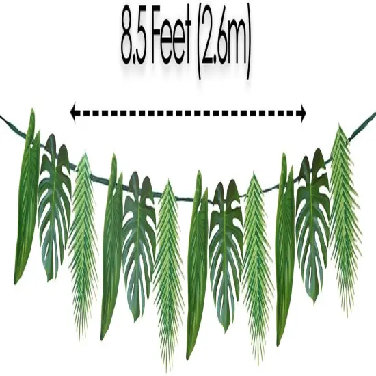 Summer Tropical Palm Leaf Garland Party Decorations, Length 2.6M, 8.5 FT, Green {4}
