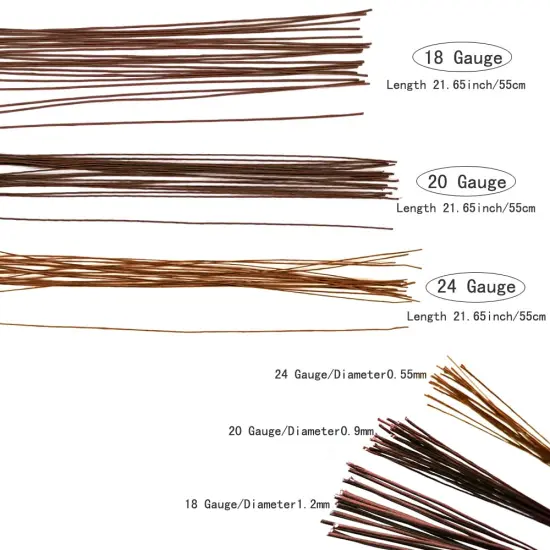 Brown Floral Stems Wire Flower Stems Brown Floral Wire Paper Wrapped Wire 21.6 Inch 18 Gauge 20 Gauge 24 Gauge for DIY Flower Arrangement {4}