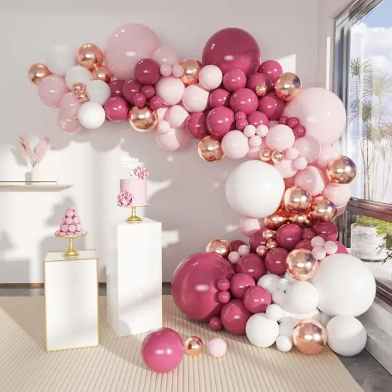146Pcs Retro Rose Baby Pink Champagne White Sand Balloons Garland Arch Kit, Latex Balloons Different Sizes 18 12 10 5 Inch for Party Decorations, Wedding Backdrop, Birthday, Graduation {1}