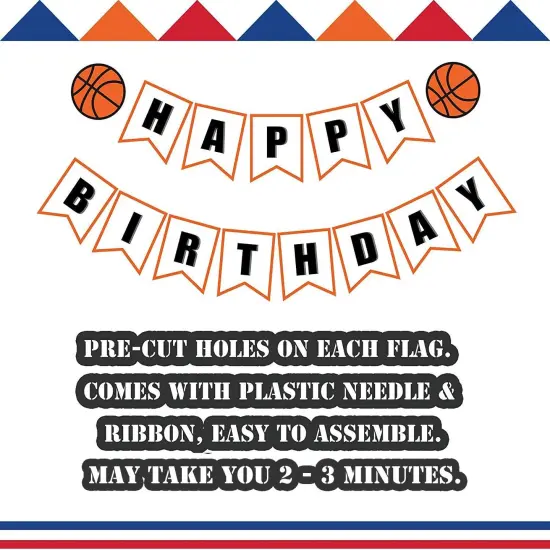 Basketball Birthday Banner | Basketball Theme Happy Bday Bunting Sign, Basketball Party Decoration {3}
