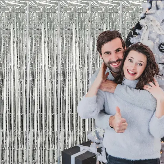 5 Pack Silver Foil Curtain Backdrop Metallic Tinsel Foil Fringe Curtains Photo Booth Props for Birthday Wedding Engagement Bachelorette Christmas Holiday Celebration Party Decorations Supplies {2}