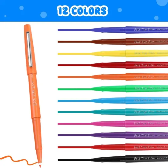 72 Pcs Felt Tip Pens 0.7mm Medium Point Felt Pen Bulk 12 Colors Markers Journal Planner for Teachers Students Journaling Writing Note Art Office School Supplies {4}