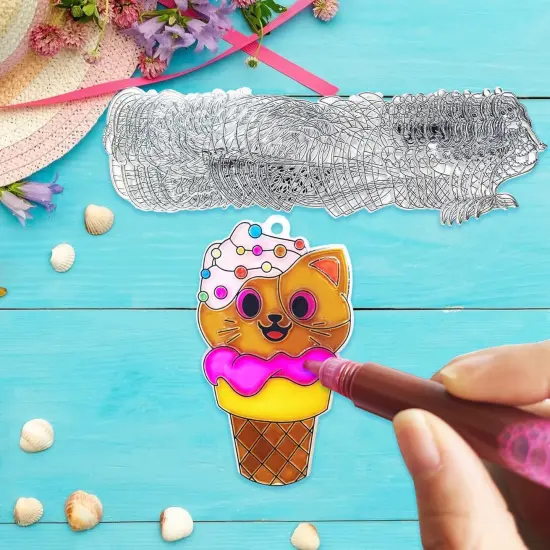 30 Sets Summer Suncatcher Craft Kits Glow in The Dark DIY Window Paint Art Sun Catcher Kits for Home Classroom Party Activities Art Project Party Favors {3}