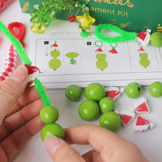 Christmas Crafts for Kids Adults,30 Sets Christmas Beaded Ornament Kit for Kids to Make-Including 12 PCS Green Monster/6 PCS Tree/12 PCS Candy Cane,Christmas Tree Decorations (Assembly Needed) {3}
