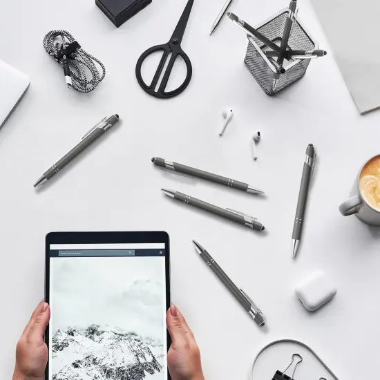 12 Pieces 2 in 1 Stylus Metal Ballpoint Pen with Stylus Tip, 1.0 mm Black Ink Ballpoint Pen for Touch Screens(Gray and Silver) {4}