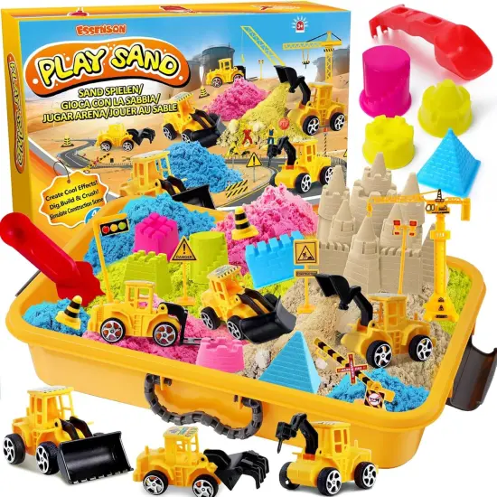 Summer Sand Toys Sensory Bin - Play Sand Kit with Construction Set Toy Truck and 4lbs Magical Sand, Pretend Play Beach Sensory Toy Sandbox, Kids Gifts for Girls and Boys {1}