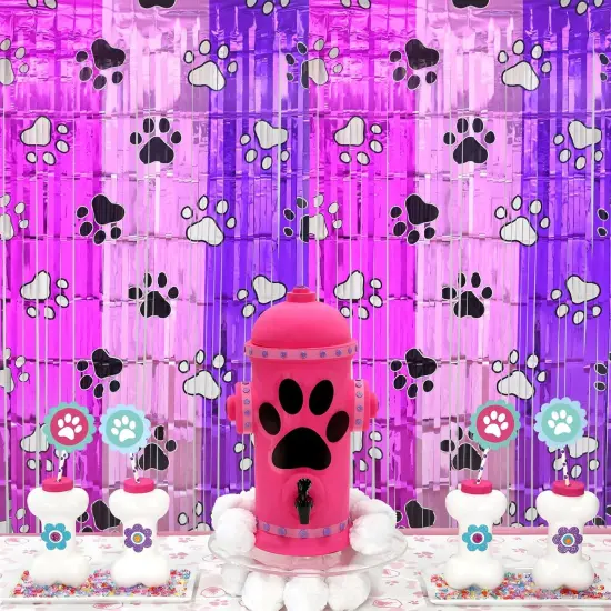 Pink Paw Birthday Decorations, 2 Pack Pink and Light Purple Birthday Party Supplies 3.3 x 6.6ft Tinsel Foil Fringe Curtains Photo Booth Props Backdrop Streamers, House Room Decor for Girls {4}
