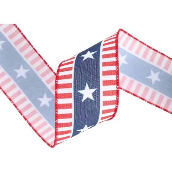LaRibbons 2 1/2" Wired Ribbon | Red/White/Blue Stars and Stripes | 10 Yard Roll {5}