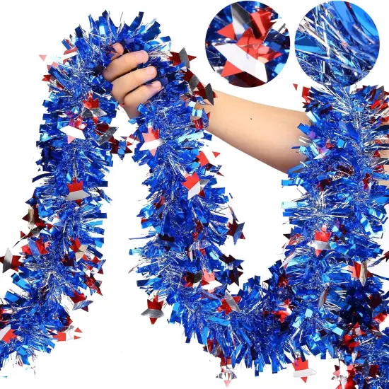 4th of July Garland Decor,33Ft Glitter Tinsel Patriotic Decorations for Tree Car Golf Cart Parade Float Bike Outdoor Holiday Independence Day Memorial Day Veteran's Day USA Summer Red White Blue {1}