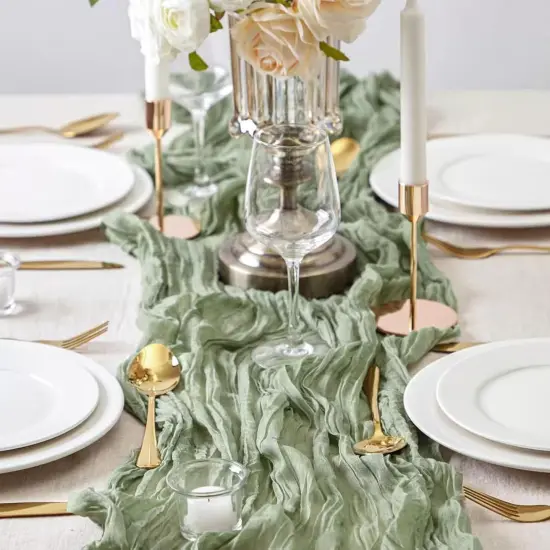 8 Pack 10Ft Sage Green Cheesecloth Table Runner 35x120 inch Boho Gauze Cheese ClothsTable Runners Long Wrinkled Sheer Romantic Table Runner for Wedding Bridal Shower Birthday Party Table Decor {3}