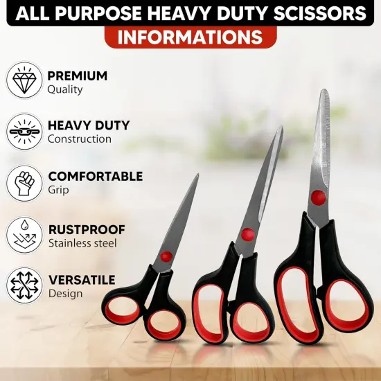 3-pack All Purpose Scissors 3 Sizes Ultra Sharp SS Blades Comfort Non-Slip Ergonomic Handle Great as Office Gifts, Home, Kitchen Shears, School, Sewing Fabrics, Crafts, And Multipurpose {2}
