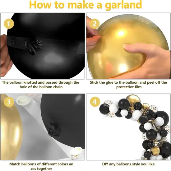 Black and Gold Balloons Garland Arch Kit, 120PCS Black White Metallic Gold Balloons Arch Kit with Confetti Balloons {3}