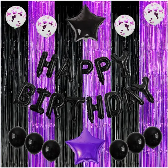 Graduation Decorations 2025 Purple Black Foil Fringe Backdrops, Black Purple Party Decorations Streamer Tinsel Curtains for Graduation Birthday Halloween Party(3 Pack) {4}