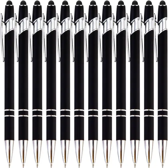 12 Pieces Black Ballpoint Pen with Stylus Tip, 2 in 1 Stylus Pen, Premium Metal Stylus Pen for Touch Screens, Black Ink, 1.0 mm Medium Point(12 Black) {1}