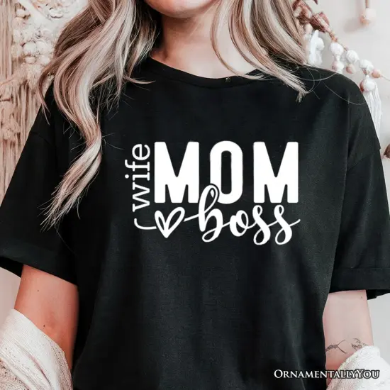 Wife Mom Boss T-Shirt, Black Casual Tee for Strong and Empowered Mothers {5}