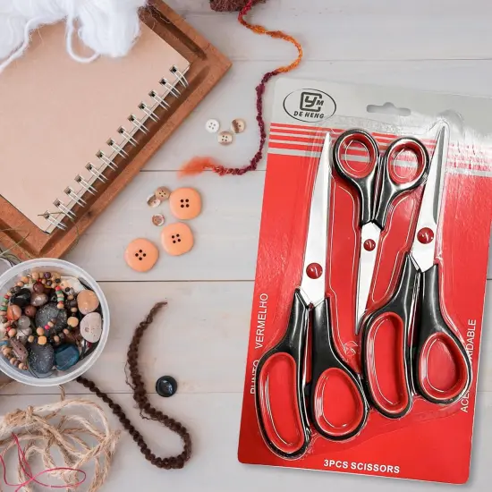 3-pack All Purpose Scissors 3 Sizes Ultra Sharp SS Blades Comfort Non-Slip Ergonomic Handle Great as Office Gifts, Home, Kitchen Shears, School, Sewing Fabrics, Crafts, And Multipurpose {4}