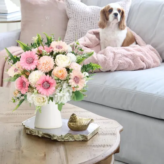 Summer Tabletop Floral Arrangements Artificial Flowers Fake Flowers Bouquet with Mums African Daisies Silk Flower {4}