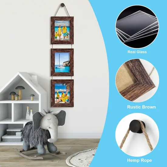 Picture Frames, 5x7 Picture Frame, Wall Hanging Picture Frames Collage with 3 Opening, Wall Decor Engineered Wood Frames （Brown） {3}