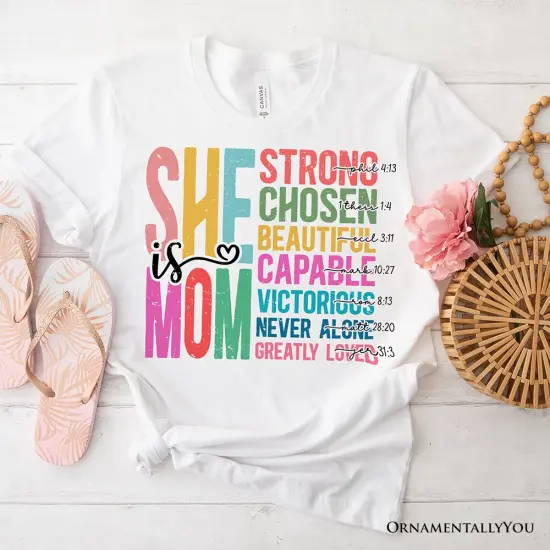 Inspirational Christian Mom T-Shirt, Affirmation White Tee for Strong and Motivated Mothers {6}