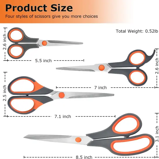 4 Pack Multipurpose Soft Grip Handle Scissors, Ultra Sharp Craft Scissors Set,All Purpose Scissors for Home Household Office Sewing School Teacher Art DIY Supplies {2}