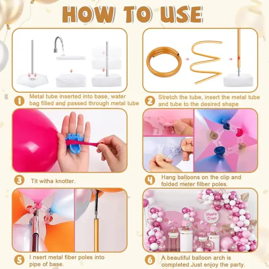 Balloon Arch Kit, Adjustable Balloon Arch Stand: Balloon Arch Frame Garden Arbors with Base - for Wedding Baby Shower Birthday Party Supplies Decorations (Gold) {4}