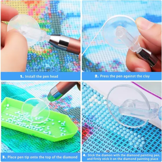 15 Pieces LED Diamond Painting Tools Set 5D Diamond Painting Drill Pens DIY Light Point Pens with Different Pen Heads, Elbow Pen Heads, Plate Trays, Anti-Slip Mats, Tape, Clay Storage Case (Rose Gold) {3}