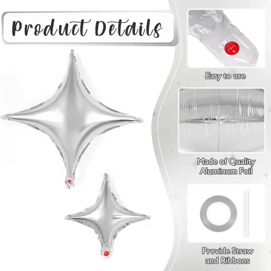 12 Pcs Four Angle Star Balloons,26 Inch and 10 Inch Silver Star Foil Balloons,Quadrangle Balloon Mylar Balloons Helium Balloons for Birthday Party Anniversary Wedding Baby Shower Decorations (Silver) {4}