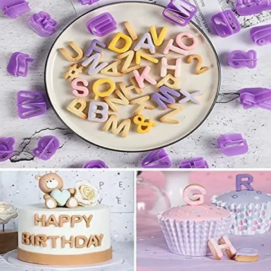 Alphabet Cookie Cutter Set Purple Plastic Letter & Number Icing Molds 40 Pieces {4}