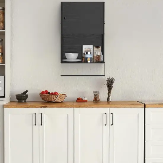 Black Wall-Mounted 3-Tier Bathroom Cabinet with Towel Bar - Over Toilet Storage Shelf, Medicine Cabinet for Bathroom, Laundry Room, Space-Saving Design (7.8"D x 16.9"W x 29.2"H) {6}