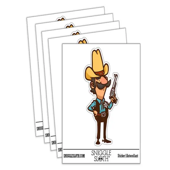 Water Bottle Sticker Set Cartoon Cowboy Western Sheriff Wild Western Cute Waterproof Vinyl Stickers Pack Decal, Skateboard, Laptop, Car, Window, Bumper - 5 Pack {2}