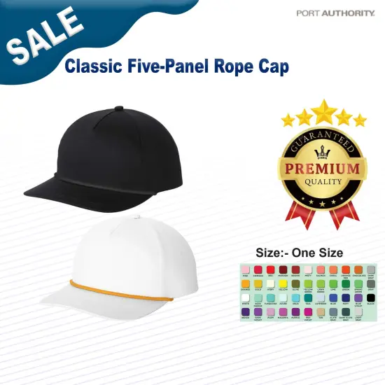 Port Authority&reg; Classic Five Panel Rope Cap Black/ Black {3}