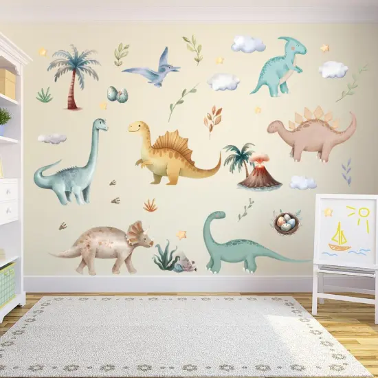 Dinosaur Wall Sticker Peel and Stick Dino Wall Decal Palm Tree Volcano Wall Stickers Green Plant Wall Decals Cute Animal Wall Art Decor for Kids Nursery Bedroom {5}