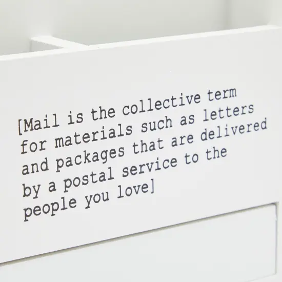 White Mail Organizer for Desktop, Wooden Mail Sorter Storage Box for Countertop, Home Office, Farmhouse-Style 3-Tier Holder with Drawer for Files, Bills and Letters (11 In) {7}