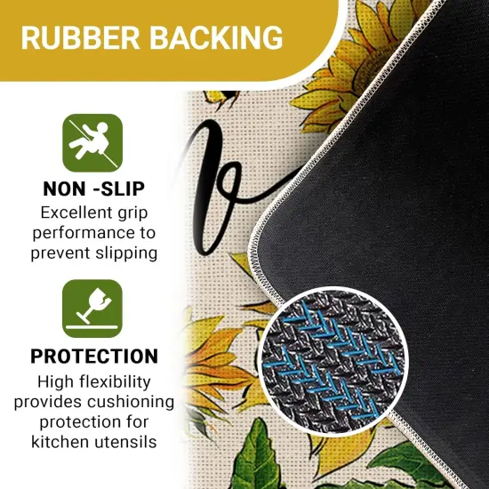 Spring Summer Sunflower Kitchen Rugs Set of 2, Fall Flower Bee Bloom You are My Sunshine Kitchen Mats Home Decor, Floral Seasonal Floor Door Mat Decorations - 17x29 and 17x47 Inches {4}