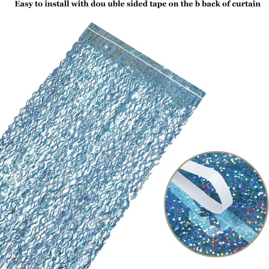 3 Pack 3.3 ft x 6.6 ft Tinsel Foil Fringe Curtain Blue - Foil Fringe Backdrop Wall Curtains for Baby Shower,Mermaid,Under The Sea,Ocean,Frozen Party Decorations {4}