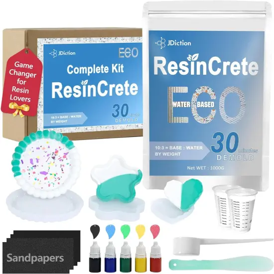JDiction ResinCrete Kit, Complete Kit Easy for Beginners, 20-30Minutes Demold, Include Water-Based Eco-Friendly Casting Powder, Mold & Pigment, Easy Mix for Beginners DIY Home Decor {1}
