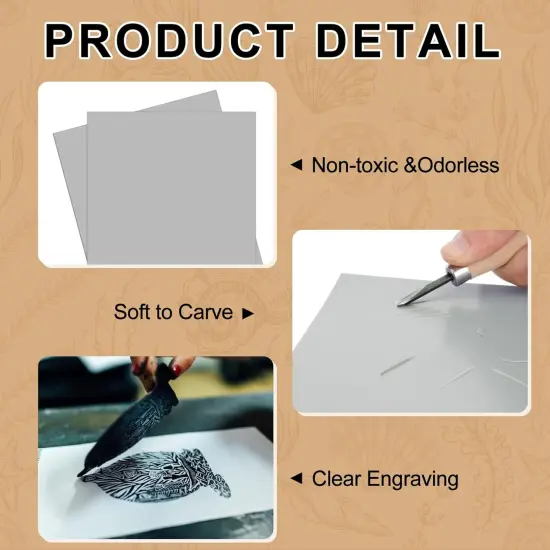 8 Pcs Linoleum Block Rubber Carving Block Soft Linocut Block Large Lenolium Sheet Unmounted Lino Plates for Engraving Art Project Printmaking Artist Studio Supplies(6 x 6 Inch,Gray) {3}