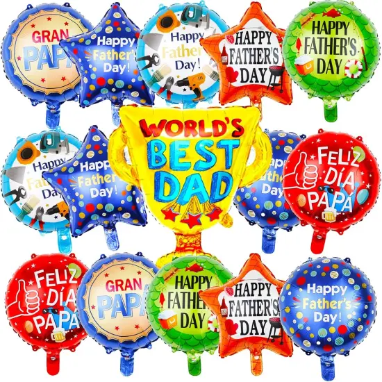 15Pcs Happy Fathers Day Balloons Party Decorations, 18 inch Feliz Dia PaPa Foil Balloons, Worlds Best Dad Balloons for Father's Day Party Birthday Decorations Supplies {1}