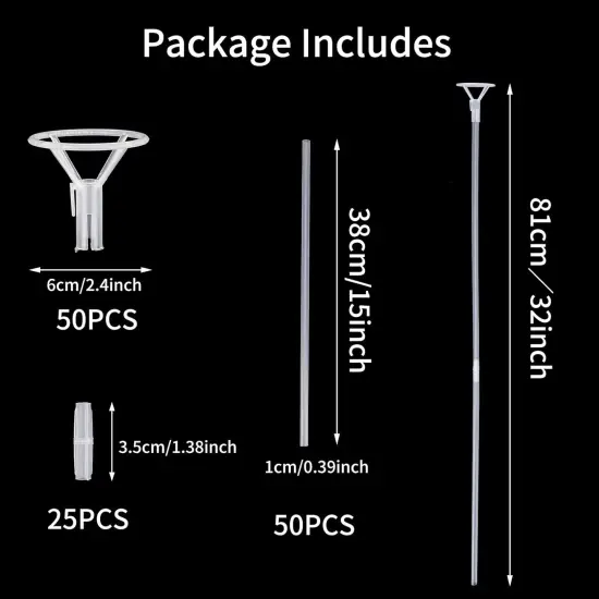 50pcs Balloon Sticks and Cups - 16in Clear Bobo Balloon Holders for Large Balloons - Birthday, Graduation, Wedding Party Decorations {2}