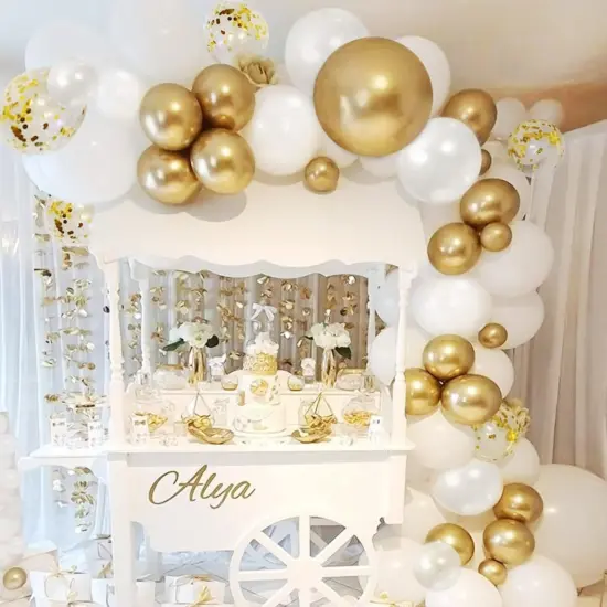 White Gold Party Balloons 131pcs Balloon Garland Arch Decoration Kit 18/12/10/5 inch Different Size Metallic Latex Confetti Balloons for Birthday Party {5}